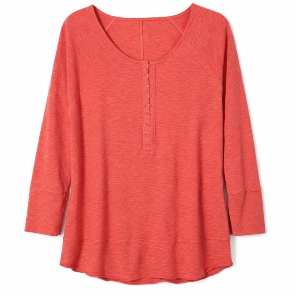 Soft Surroundings Coral Henley Top Medium 100% Cotton Long Sleeve Boho Casual